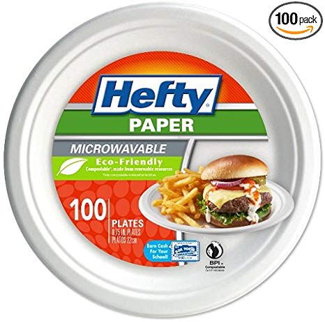 Hefty Paper Large Round Paper Microwavable Disposable Plates - 100Count