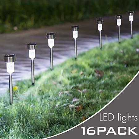 Hootech 16Pack Solar Lights Outdoor, Outdoor Garden Lights, Solar Pathway Lights, Outdoor Landscape Lighting for Lawn/Patio/Yard/Walkway/Driveway (Stainless Steel) (16 Pack)