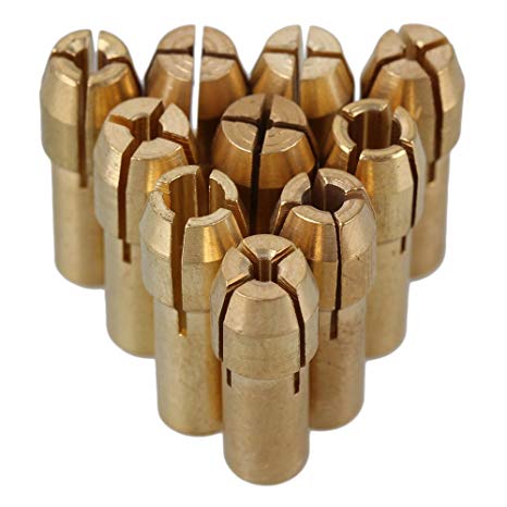 CNBTR 0.5-3.2mm Brass Collet Drill Chuck Fits Rotary Tools Electric Grinding Drill Collect Chuck Holder Pack of 10 (4.8mm Shank Dia.)
