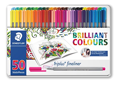 Staedtler Color Pen Set, 334M50JB - Set of 50 Assorted Colors in metal tin box (Triplus Fineliner Pens)