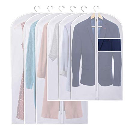 Kootek Garment Bag Covers 2-Size Clear Garment Clothing Protectors Suit Bags Cover with Zipper for Closet, Garment Rack (Set of 6)