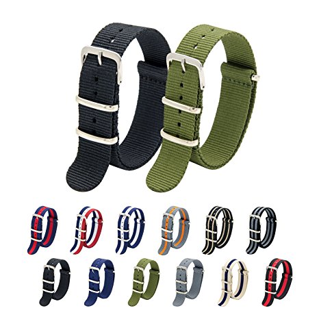 Nato Strap Pack of 2 - 20mm 22mm Premium Ballistic Nylon Watch Bands with Stainless Steel Buckle