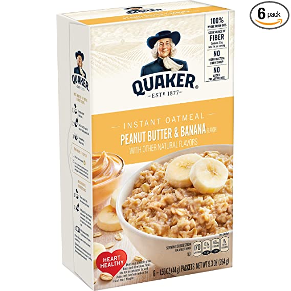 Quaker Instant Oatmeal, Peanut Butter & Banana, Individual Packets, 9.3 Oz, Pack of 6