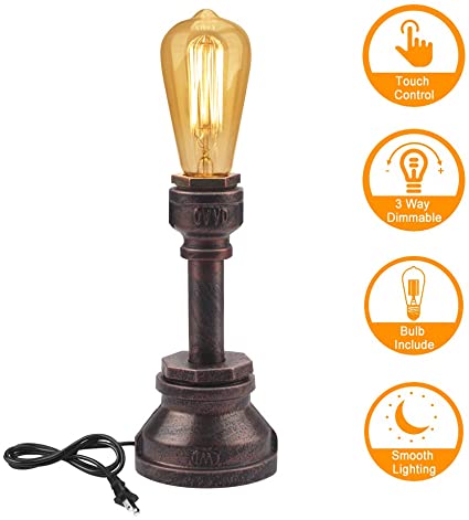Vintage Table Lamp Touch Control Dimmable Steampunk Antique Accent Lamp E26 ST64 60W Bulb Include Nightstand Lamp Iron Base Industrial Desk Lamp for Bedside Bedroom Living Room Cafe Bar House Décor