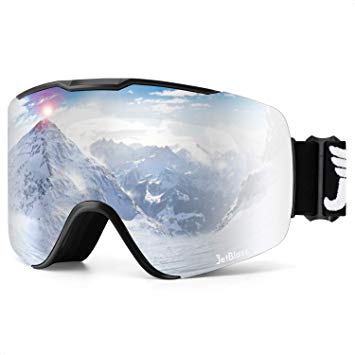 JetBlaze Ski Goggles, Magnet Interchangeable Cylindrical Lens Snow Goggles, UV400 Protection Snowboard Goggles, Anti-Fog Snowmobile Goggles with Anti-Slip Strap for Men Women Youth Adult