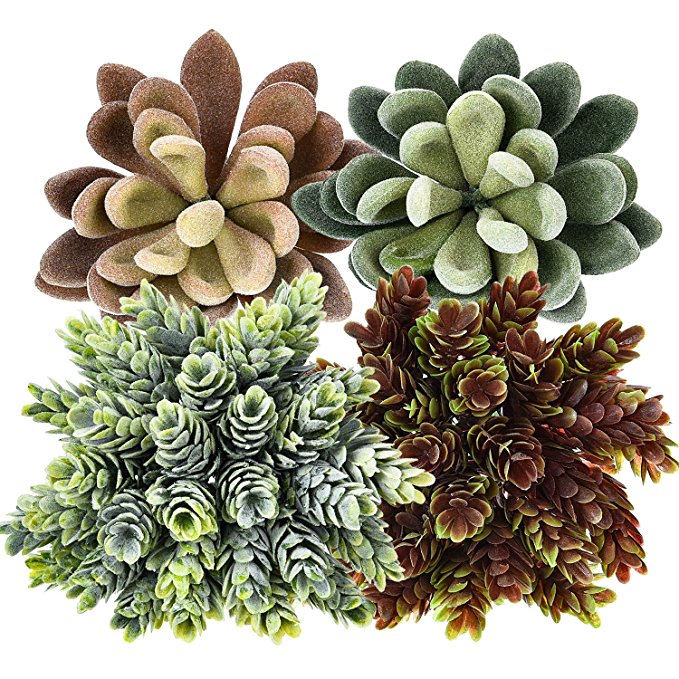 Gejoy 4 Pieces Artificial Succulents Unpotted Faux Echeveria Assorted Colors Artificial Plants for Home Garden Decorations