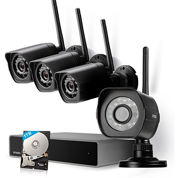 Zmodo 1080p Wireless Security Camera System - 8CH HDMI NVR with 1TB Hard Drive, 4 x 1080p HD Indoor/Outdoor Wireless Cameras Night Vision - WiFi Easy Installation No Video Cables Needed