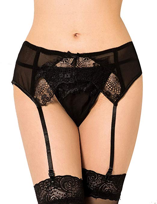 Slocyclub Women 3 Pieces Sexy Lace Suspender Garter Belt with Thigh-High Stockings