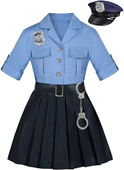 Gotbuop Girls Police Officer Uniform Cop Costume Halloween Dress Up