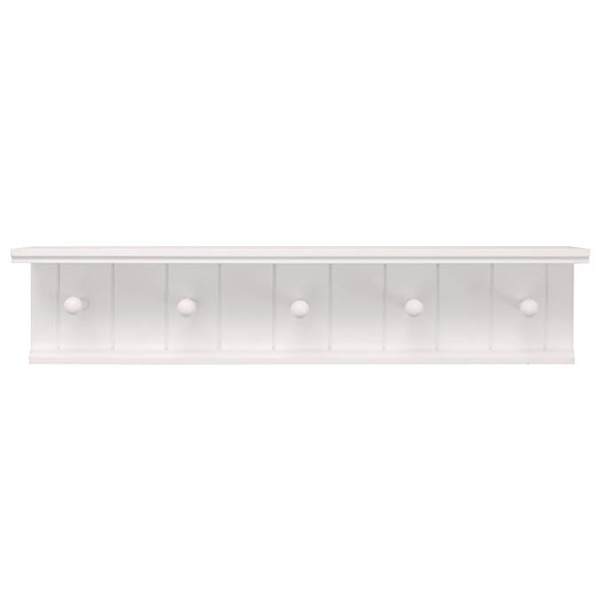 Kiera Grace Kian Wall Shelf with 5 Pegs, 24-Inch by 5-Inch, White