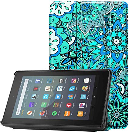 Famavala Shell Case Cover Compatible with All-New Fire 7 Tablet [9th Generation, 2019 Release] (MintFlower)