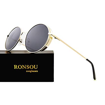 Ronsou Lennon Style Vintage Round Polarized Sunglasses Eyewear with Mirrored or Plain Lens