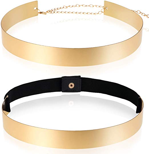 2 Pieces gold Mirror metal waist Chain Shiny Polished Plain Dress Belt for women