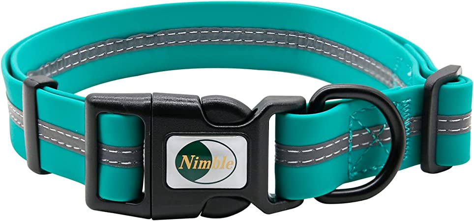 NIMBLE Dog Collar Waterproof Pet Collars Anti-Odor Durable Adjustable PVC & Polyester Soft with Reflective Cloth Stripe Basic Dog Collars S/M/L Sizes (Medium (11.81”-18.5”inches), Emerald Green)