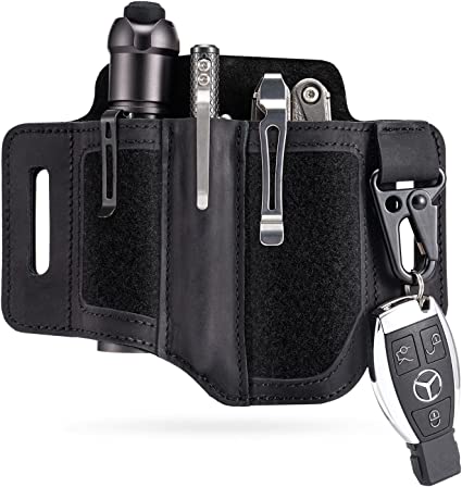 VIPERADE PL3 Multitool Sheath, Leather Sheath with DIY Patch Area, EDC Pocket Organizer for Men, Leatherman Sheath Flashlight Holder with Pen Holder, EDC Belt Organizer with Key Holder