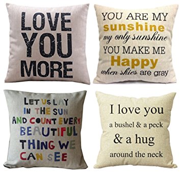 HOSL P63 4pcs Cotton Linen Sofa Simple Home Decor Design Throw Pillow Case Decor Cushion Covers Square 18 Inch (4x Love Pillow Covers))