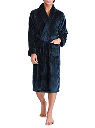 David Archy Men's Fleece Robe Ultra Soft Plush Shawl Collar 3/4 Length Long Bathrobe