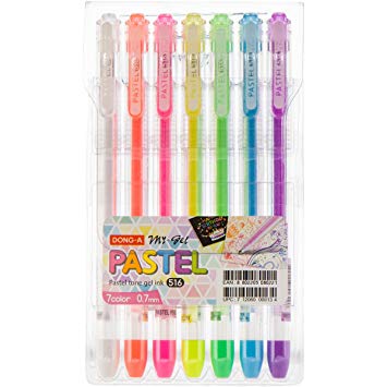 DONG-A My-Gel Pastel Roller Ball Pens, 0.7mm, Assorted Colors, 7 Color Set