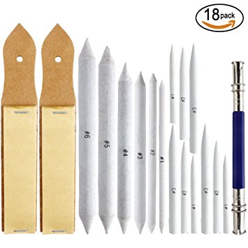 SOTOGO 15 Pieces Blending Stumps And Tortillions Set With 2 Pieces Sandpaper Pencil Sharpener And One Pencil Extension Tool For Student Sketch Drawing