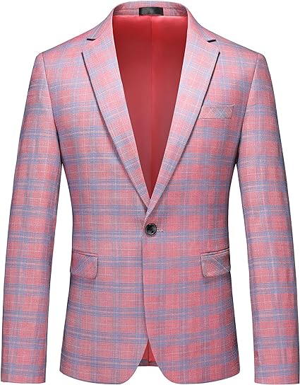 MOGU Men's Casual Suit Blazer Jackets Slim Fit Plaid Sports Coat