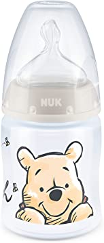 NUK Disney First Choice  Baby Bottle | 0-6 Months | Temperature Control | Anti-colic Vent | 150 ml | BPA-Free | Silicone Teat | Winnie-the-Pooh | 1 Count