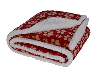 Longrich Flannel Pawn Print & Ultra Soft Sherpa Throw Blanket, 50" L X 60" W, Red
