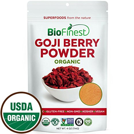 Biofinest Goji Berry Juice Powder - 100% Pure Freeze-Dried Superfood - USDA Certified Organic Kosher Vegan Raw Non-GMO - Boost Energy Eye Health - For Smoothie Beverage Blend (4 oz)