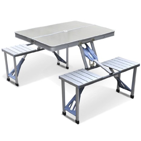 Yaheetech Aluminum Picnic Time Portable Folding Picnic Table with Seating for 4, Silver