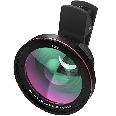 AUKEY iPhone Lens 2 in 1 Clip On 0.6x Wide Angle 100°  10x Macro Lens Phone Camera Lens for iPhone / Samsung / Huawei / Sony / One plus and Other Phone or Tablet