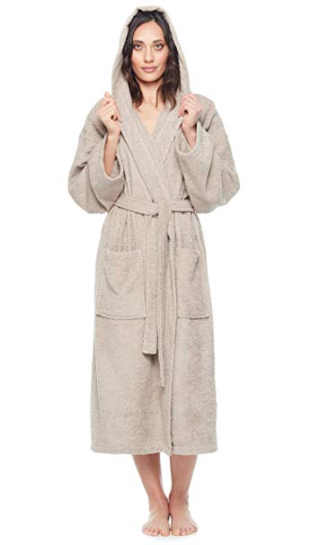 Arus Women's Classic Hooded Bathrobe Turkish Cotton Terry Cloth Robe