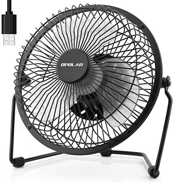 OPOLAR Desk Fan Quiet Operation Small Personal Fan with Light Cool Breeze Two Setting Sturdy Frame Mini Fan Plug in Computer USB Hub Or Electric Outlet Silent for Office Desk - 6 inch Black