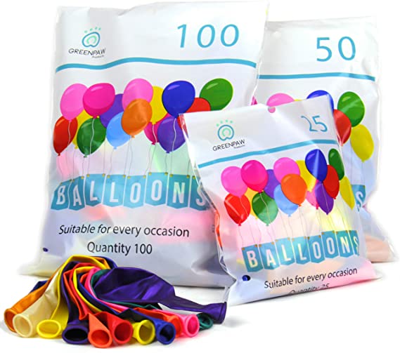 Party Balloons Premium Assorted 12 Inch Latex Multicoloured Packs of 25 50 100 Quality Bright Metallic Balloons Suitable for Birthday Parties, Weddings, Anniversaries and Celebrations