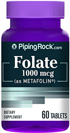 Piping Rock L-Methylfolate 1000 mcg Metafolin 60 Tablets Dietary Supplement