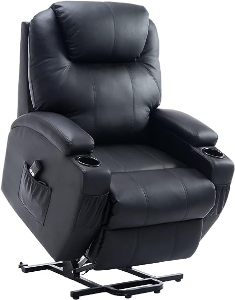 HOMCOM Fauteuil releveur électrique Fauteuil de Relaxation inclinable Repose-Pied relevable Grand Confort télécommande revêtement synthétique Noir