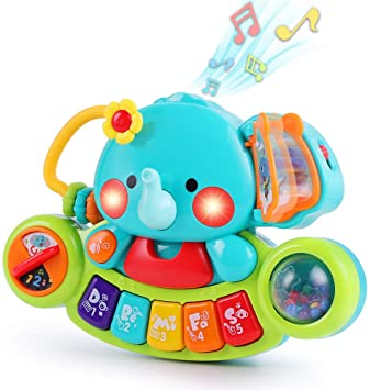 iPlay, iLearn Baby Musical Elephant Toys, Kids Electronic Piano Keyboard W/ Lights & Sound, Music Activity Center, Learning Gifts for 6 9 12 18 24 Months, 1 2 3 Year Olds, Toddlers Infants Boys Girls