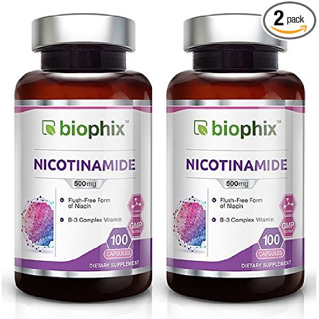 biophix Vitamin B-3 Flush Free Nicotinamide 500 mg 100 Caps 2 pack