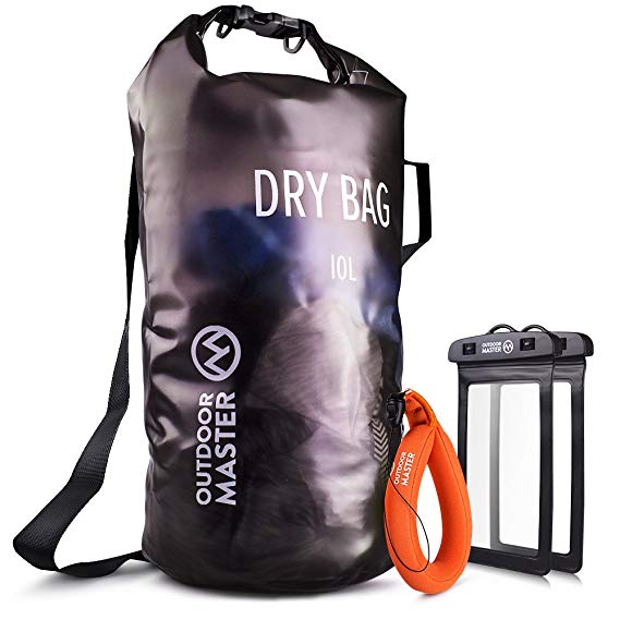 OutdoorMaster Dry Bag - Waterproof, Lightweight Dry Sack for The Beach, Boating, Fishing, Kayaking, Swimming, Rafting - Comes with 2 Free Waterproof Cell Phone Case with Floating Strap