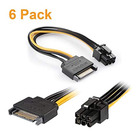 Ubit Latest PCI-E Riser Express Cable 16X to 1X (6pin / MOLEX/SATA) with Led Graphics Extension Ethereum ETH Mining Powered Riser Adapter Card 60cm USB 3.0 Cable (6-PCS(SATA Cable))