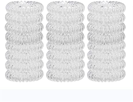 Valys Rubber Hair Coil Set,Transparent Traceless Hair Ring, Waterproof Phone Cord Hair Band Prevents Hair Breakage, Crystal Clear Hair Coil Elastics in Spiral Shape, 24 Pcs