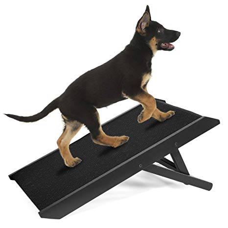 IN HAND Adjustable Pet Ramp, Folding Portable Dog & Cat Access Perfect for Beds and Cars, Non Slip Free Standing Wide Ramp Support 160 Lbs Large Dogs, Black