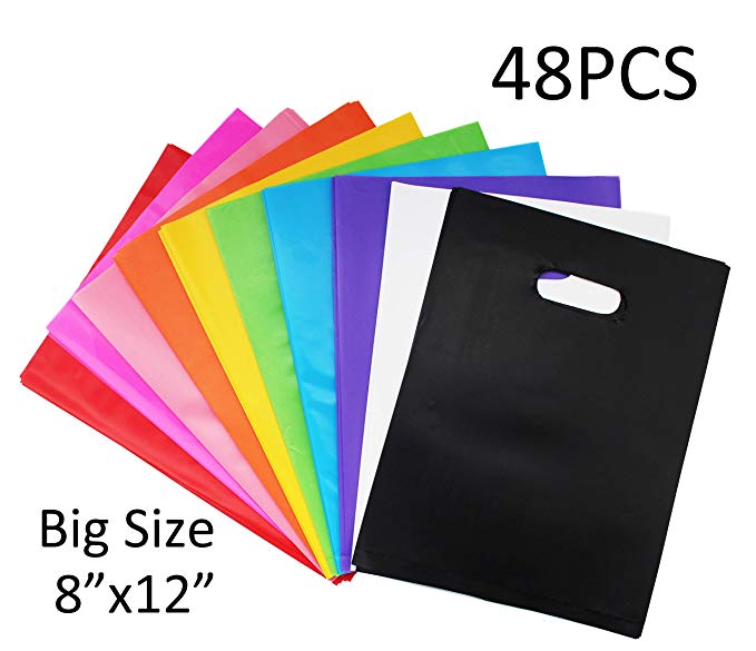SKKSTATIONERY Party Favor Bags 48 Pcs, Big Size 8 inch x 12 inch, Assorted Plastic Goody Bags, for Party