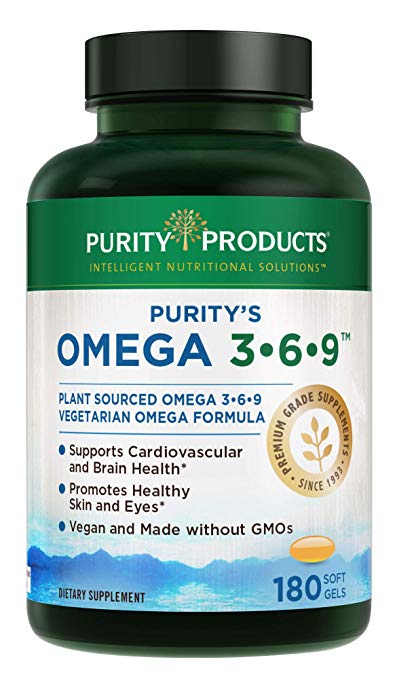 Omega 3-6-9 Vegan/Vegetarian Omega Formula | “5 in 1” Essential Fatty Acid Complex | from Purity Products (180)