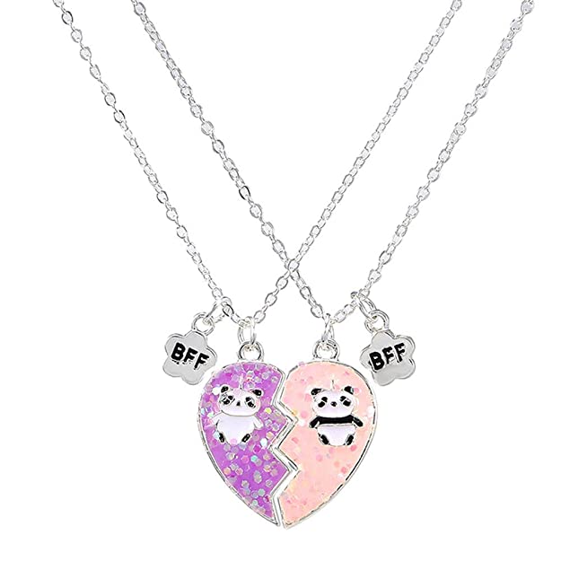 Qermolas Women's Magnetic Zinc Alloy, Zircon BFF Heart Necklace Friendship Jewellery - 2 Pieces