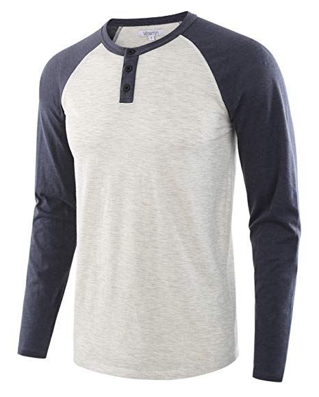 Vetemin Men's Casual Vintage Long Sleeve Raglan Henley Shirts Baseball T-Shirt