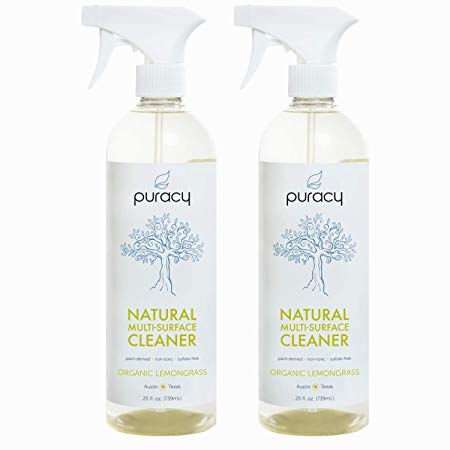 Puracy Natural All Purpose Cleaner, Streak-Free Household Multi-Surface Spray, Organic Lemongrass, 25 Ounce (2-Pack)