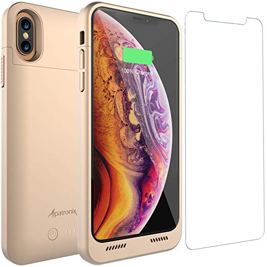 iPhone Xs Max Battery Case with Qi Wireless Charging Compatible, Alpatronix BXX Max 6.5-inch 5000mAh Portable Protective Rechargeable Extended Charger for iPhone Xs Max Juice Bank Power Case - Gold