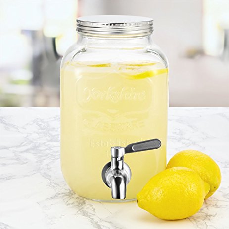 KooK Mason Jar Glass Drink & Beverage Dispenser with Stainless Steel Spigot, 1 Gallon