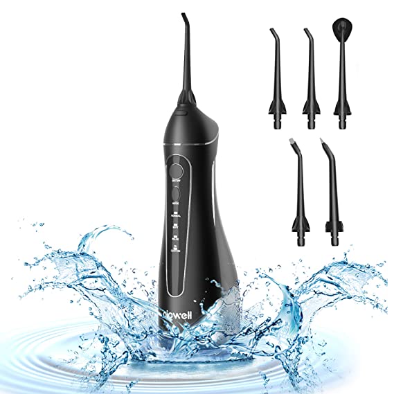 Water Pick Teeth Cleaner - Nicwell 4 Modes Cordless Water Flosser, 5 Jet Nozzles, IPX7 Waterproof, Teeth Cleaner for Teeth Brace Black