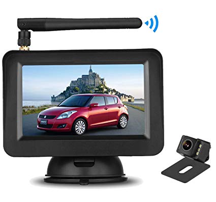 LeeKooLuu Wireless Backup Camera and 4.3'' Monitor System for Cars/SUVs/UTVs/Minivans IP69 Waterproof 6 LED Light Night Vision HD Color Rear/Front View Camera with Guide Lines On/Off