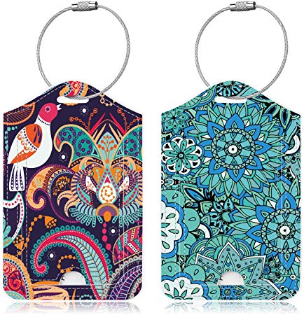 Famavala 2x Luggage Tags (Labels w/Magnet Close Privacy Cover) for Travel Bag Suitcase (MintFlower TreeBird)